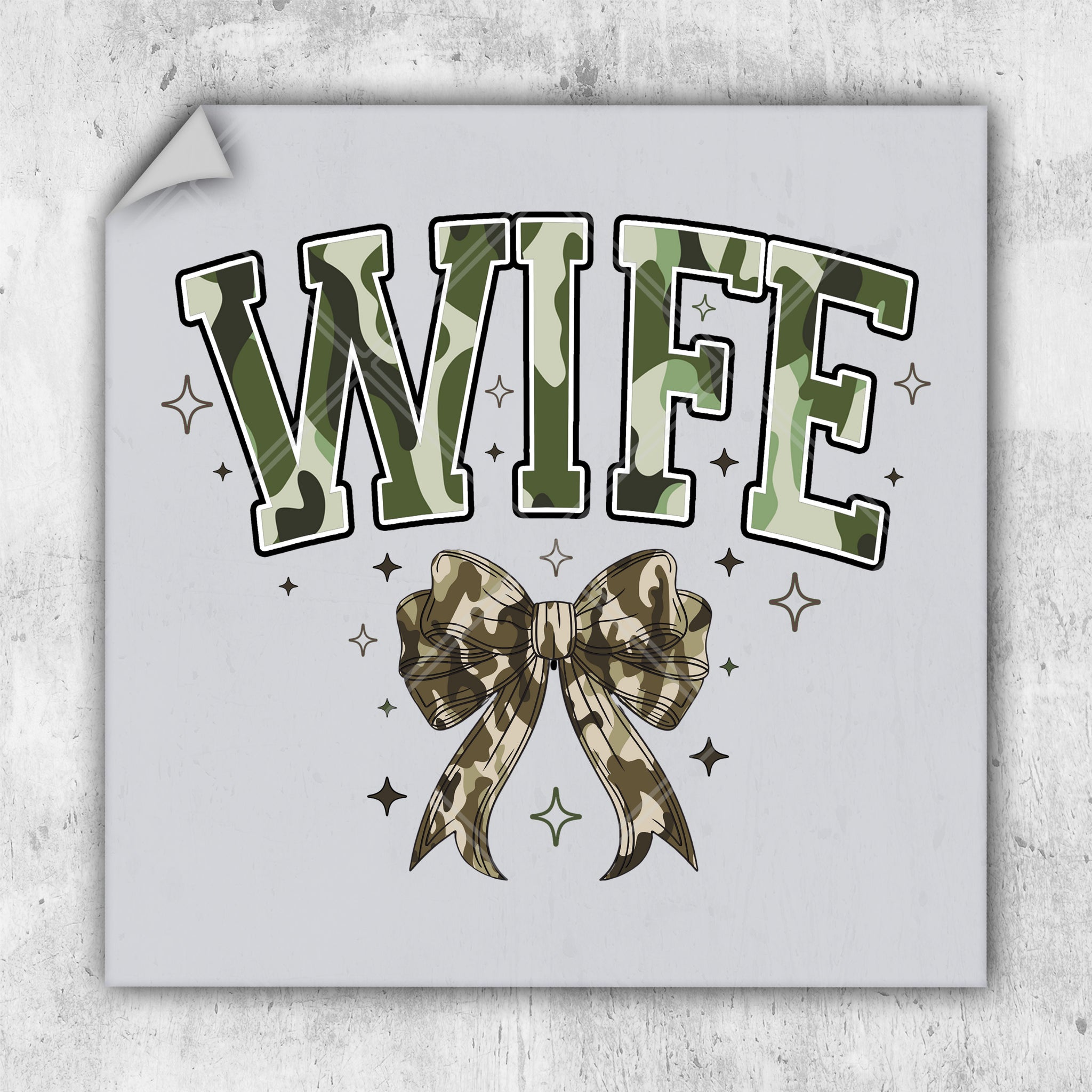 a sticker that says wife with a bow on it