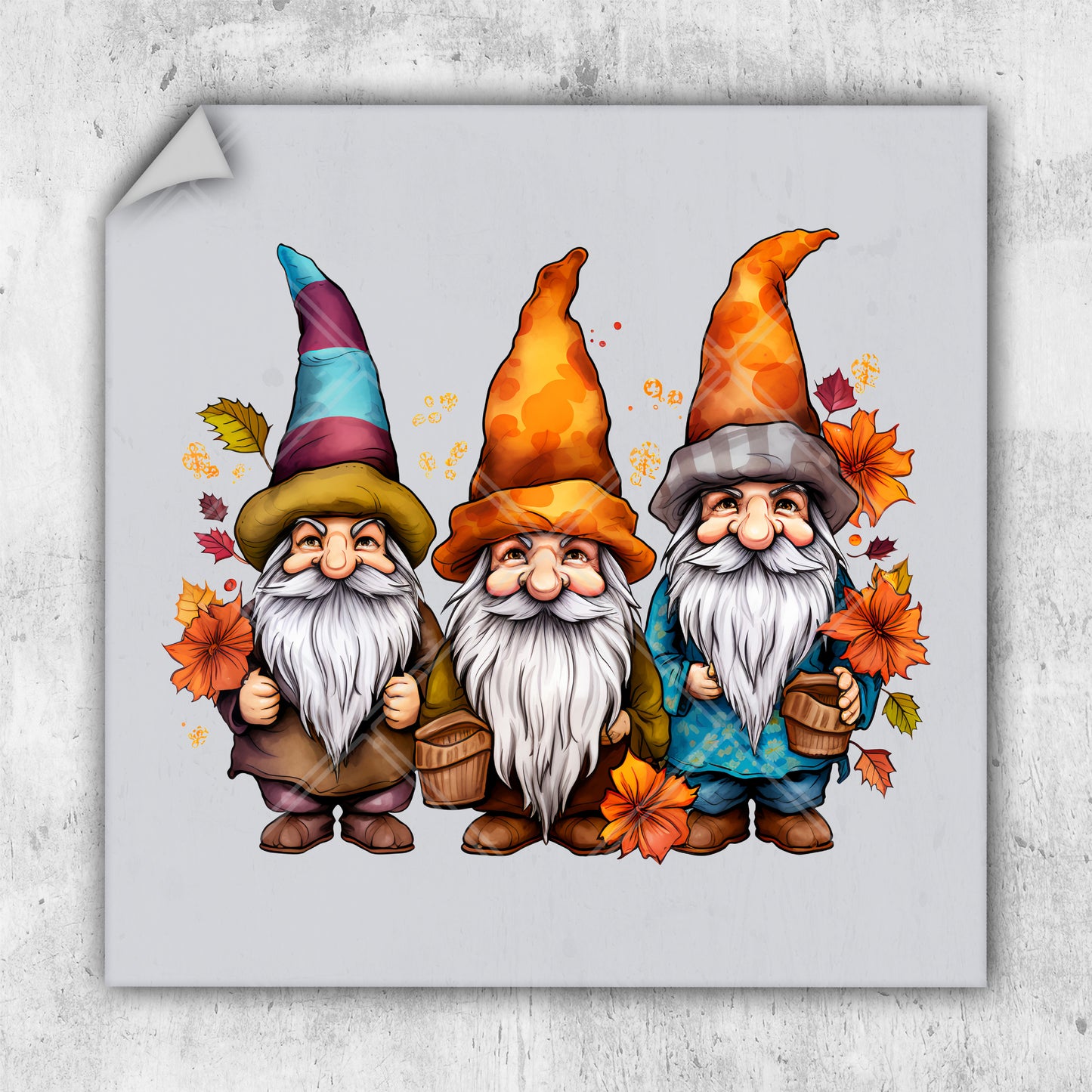 a group of three gnomes standing next to each other