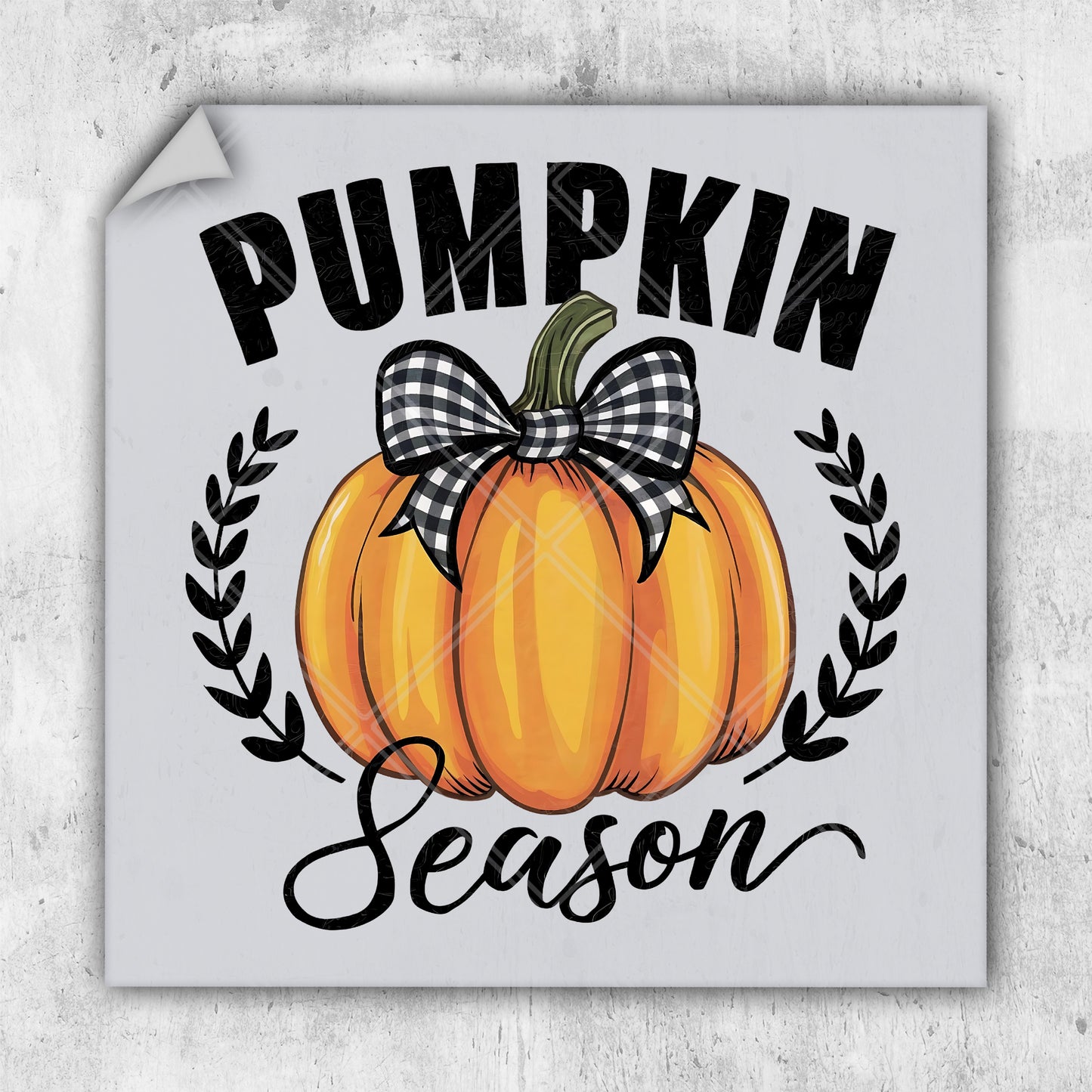 a sticker that says pumpkin season with a bow on it