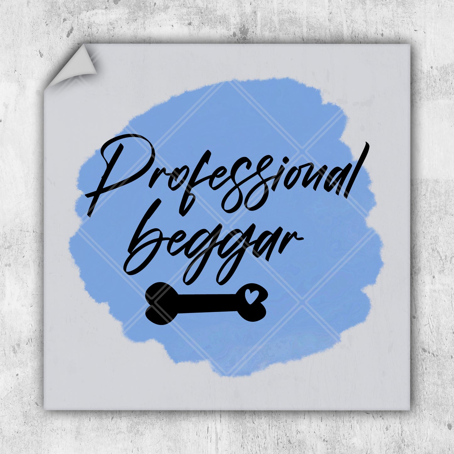 a picture of a dog bone with the words professional beggar on it