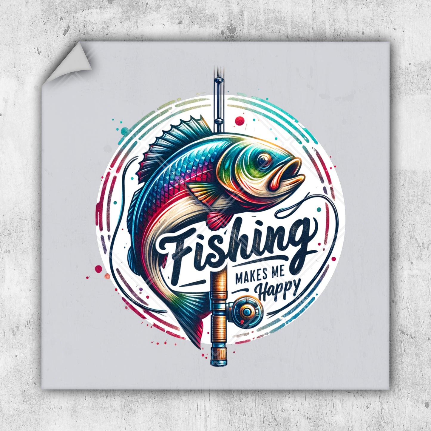 a sticker with a fish on it that says fishing makes me happy